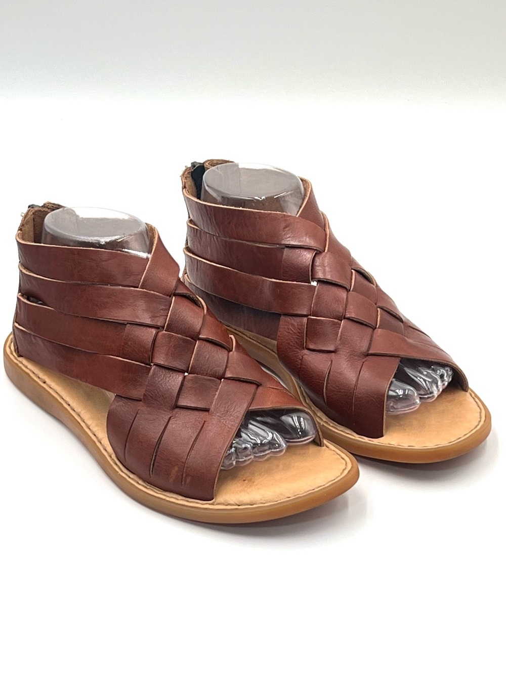 Born Iwa Brown Woven Leather Gladiator Cage Sandals Back Zip Boho Comfort Size 8